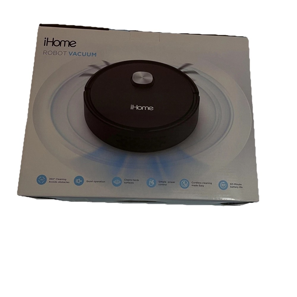 IHome Robot Vacuum Black Cordless Automatic Floor Cleaner Quiet 60 Min Battery‎
